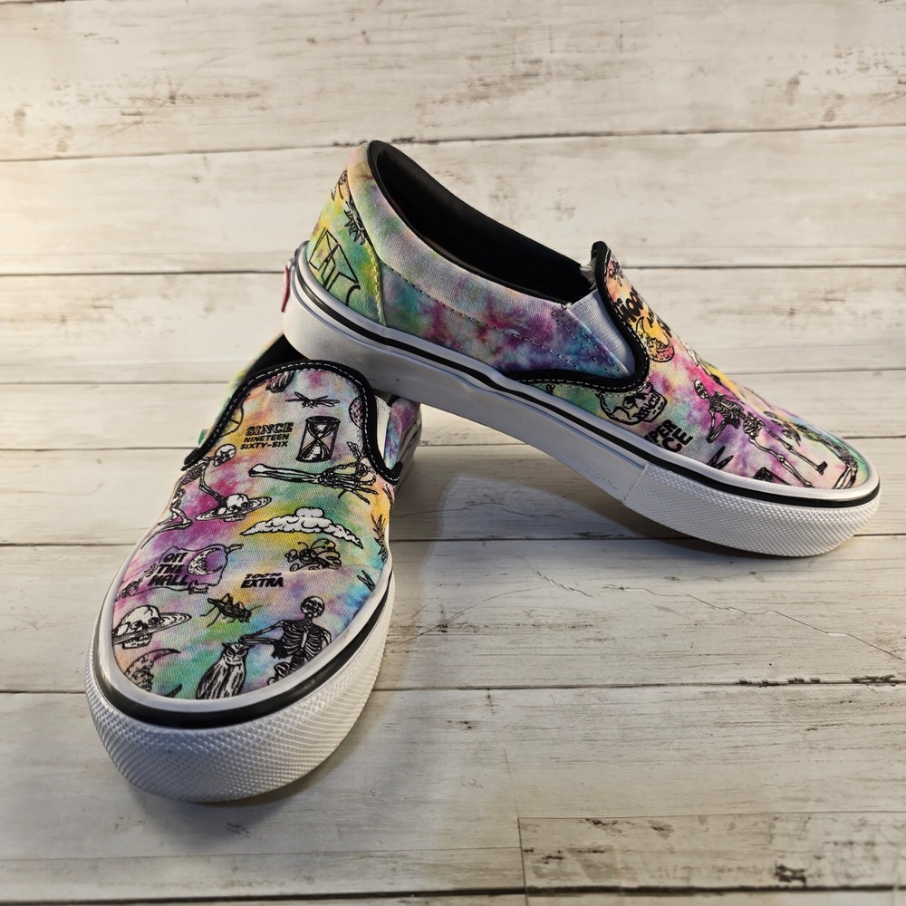 Vans Skate Slip-On Tie Dye Moon and Sun Skeleton PopCush Sneakers Mens 5.5